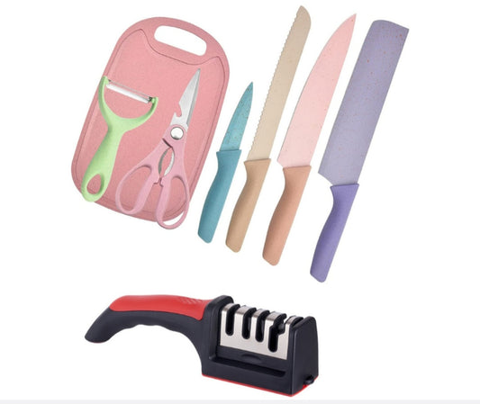 8 Piece Kitchen Knife Set Stainless Steel with Chopping Board and Knife Sharpener