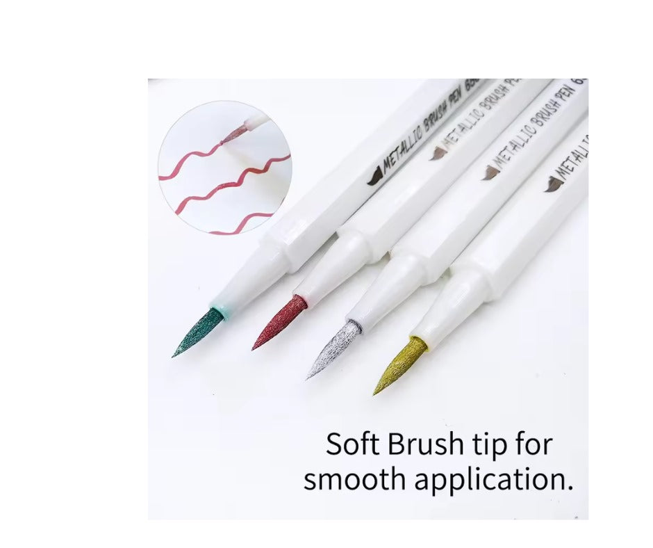 10 Metallic Marker Pens Brush Tip Multi Surface 0.5-6mm