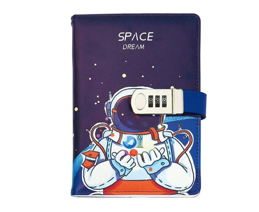 Combination Lock A5 Notebook Diary Journal Soft PU Leather Cover OuterSpace - Big Astronaut