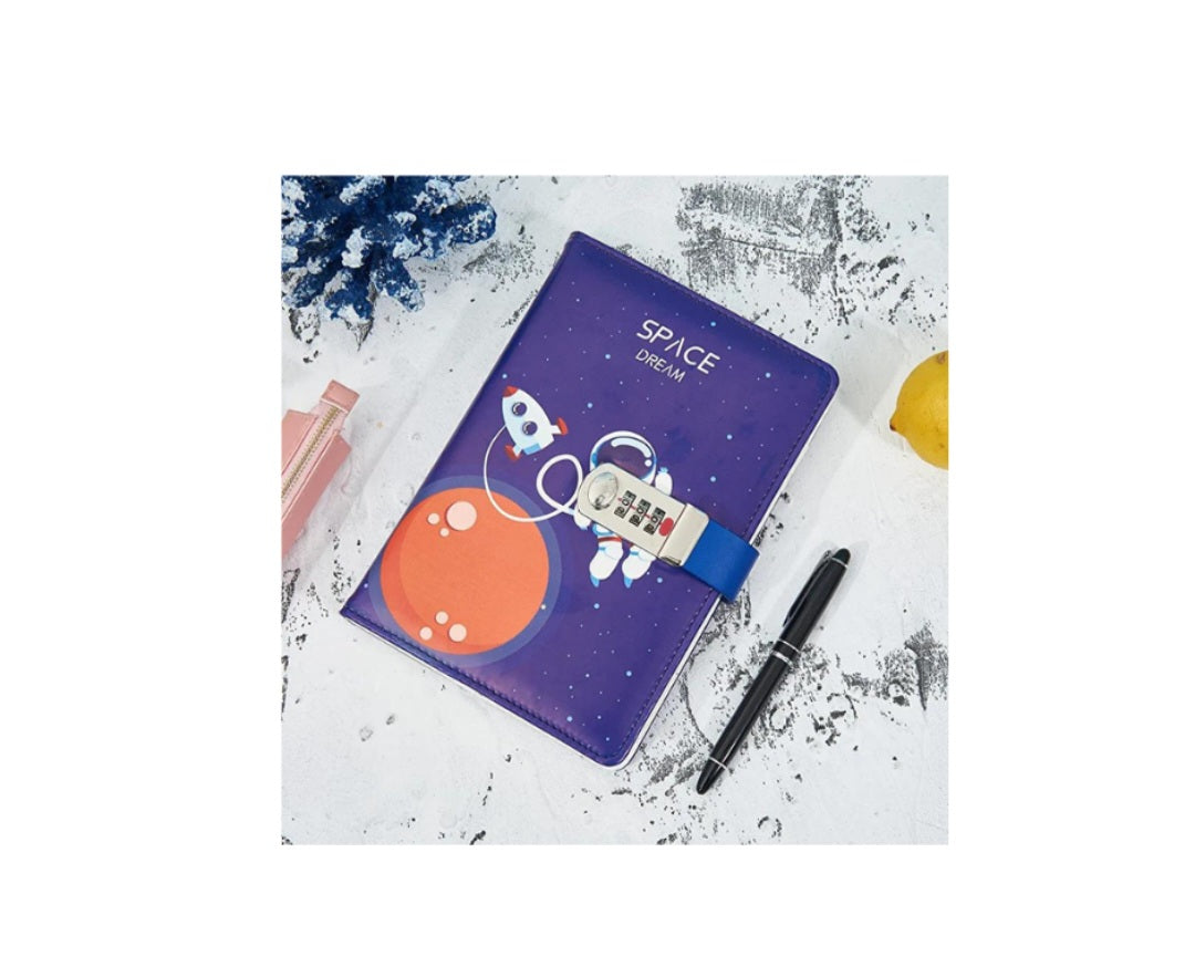 Combination Lock A5 Notebook Diary Journal Soft PU Leather Cover OuterSpace - Red Moon