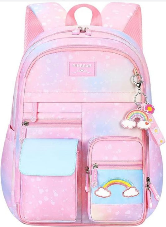 School Girls Rainbow Backpack Refrigerator door Style & multi compartments -PINK TINT