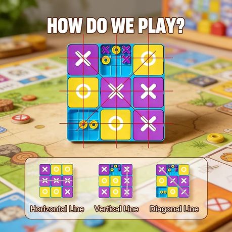 Tic Tac Toe X&O's Table Board Game Kids Adult Interactive - Purple &Yellow