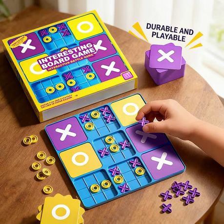 Tic Tac Toe X&O's Table Board Game Kids Adult Interactive - Purple &Yellow