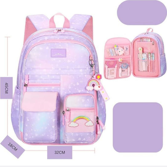 School Girls Rainbow Backpack Refrigerator door Style & multi compartments - Purple Tint