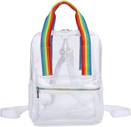 Jelly Transparent Backpack Satchel with variety colour straps and pockets - Rainbow Strap