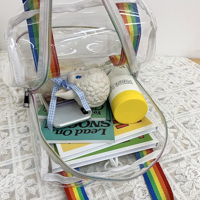 Jelly Transparent Backpack Satchel with variety colour straps and pockets - Rainbow Strap