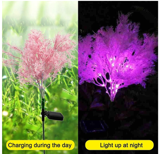 2-Pack Rime Flower Design Solar Light Outside Garden Patio Decorative - Pink Rime Light