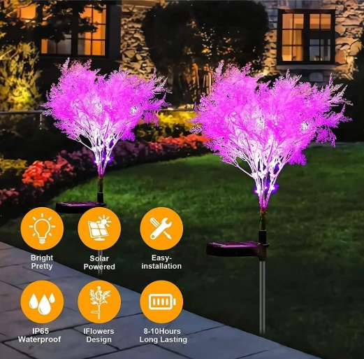 2-Pack Rime Flower Design Solar Light Outside Garden Patio Decorative - Pink Rime Light