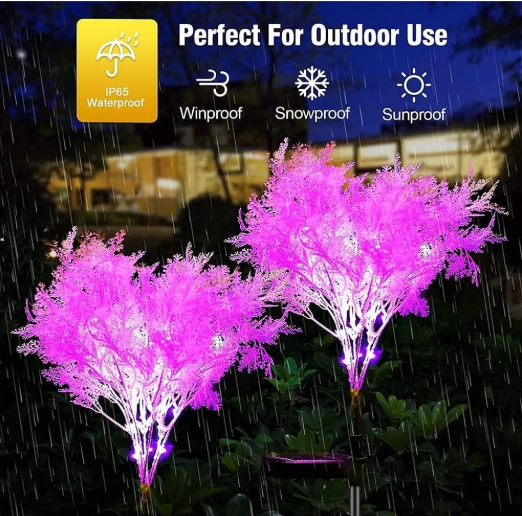 2-Pack Rime Flower Design Solar Light Outside Garden Patio Decorative - Pink Rime Light