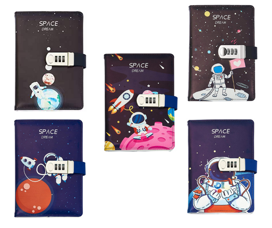 Combination Lock A5 Notebook Diary Journal Soft PU Leather Cover OuterSpace - 5 Pack
