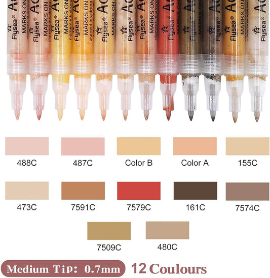 12 Skin Tone Acrylic Pen Fine Tip Markers