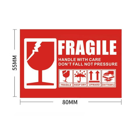 Fragile Handle With Care Pressure Packaging Label Stickers 8x5.5cm -500pcs