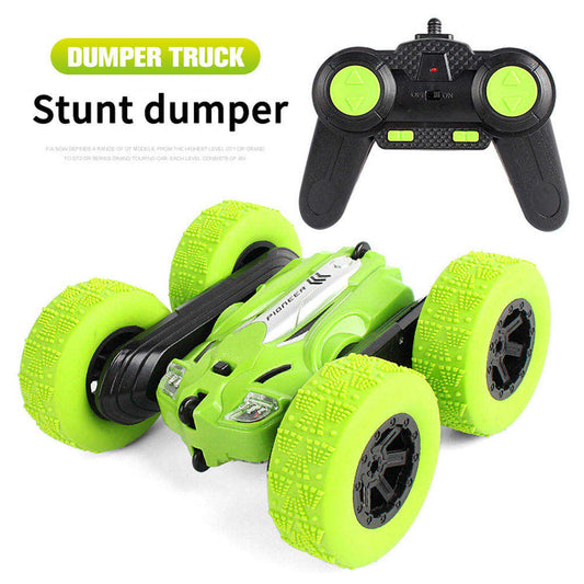 Remote Control Stunt Car Truck Double Sided 360 degree Flip LED Lights -GREEN