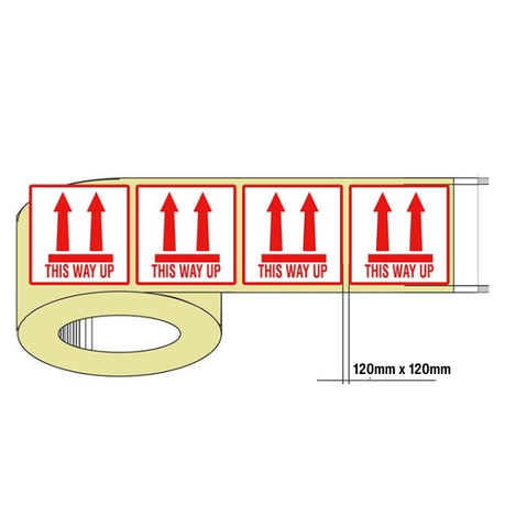 This Way Up Fragile Warning Label Packaging Stickers 12 x 12cm -300pcs