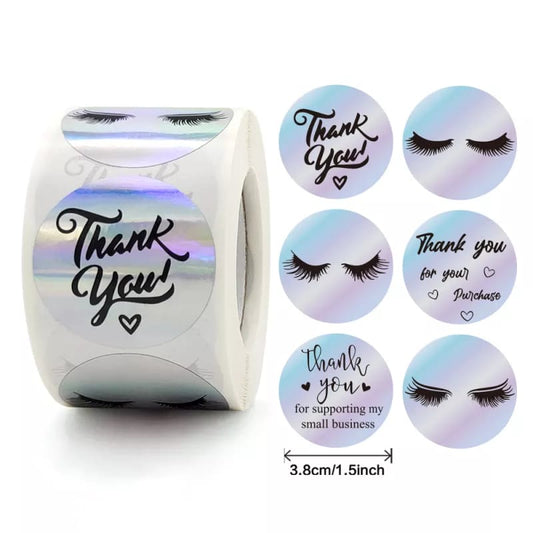 Holographic Thank you and eye lashes Stickers - 38mm - packaging gifts
