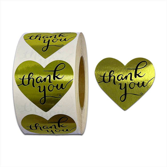 Gold brushed paper heart thank you gift stickers 38mm
